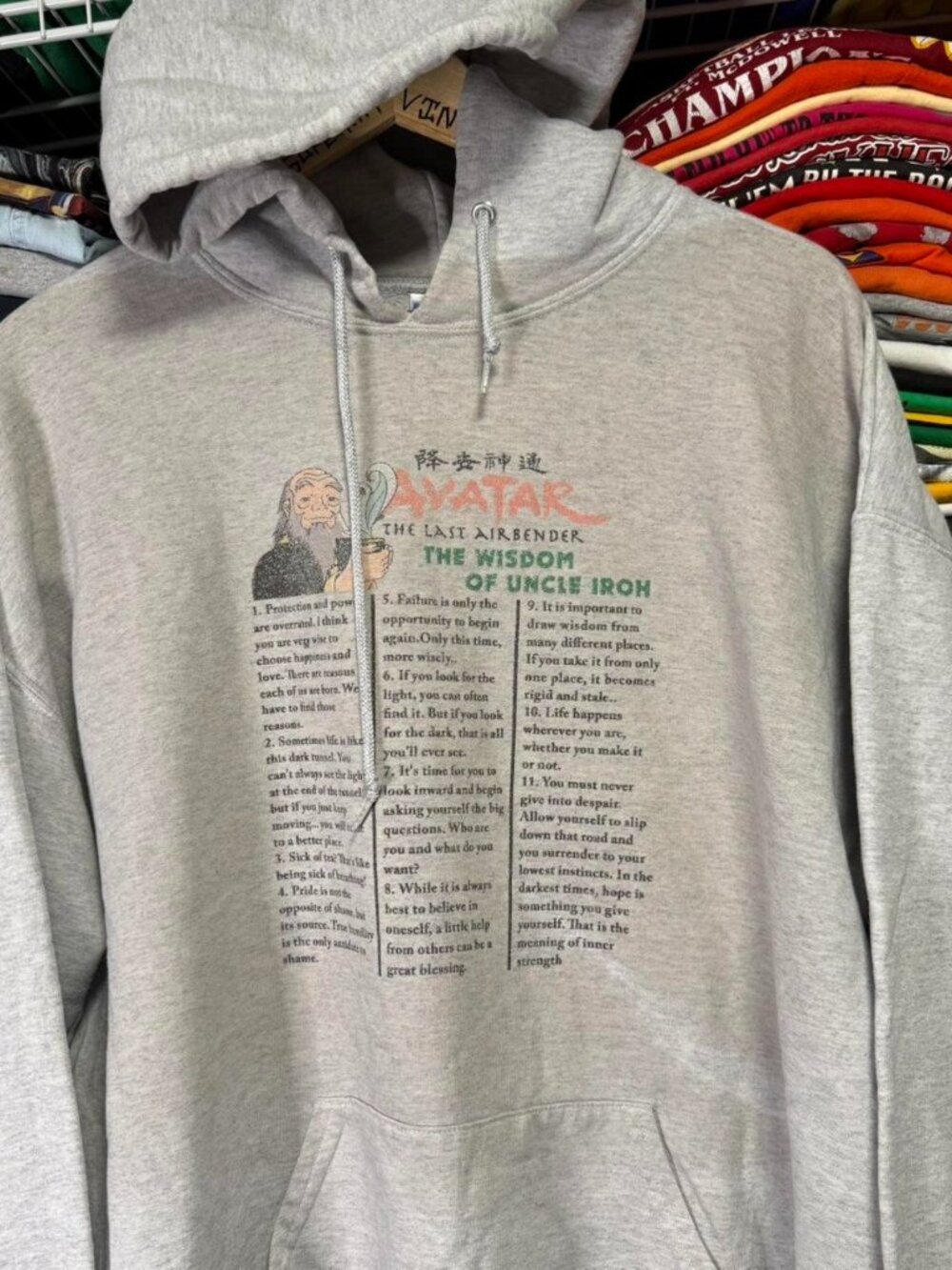 Y2K anime Avatar The Last Airbender wisdom of uncle iroh grey hoodie
